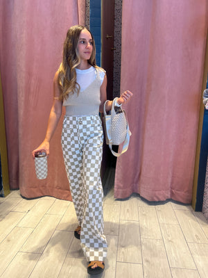 Checkerd  taupe pant