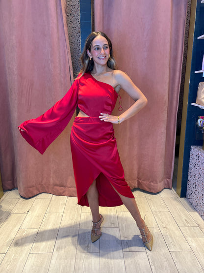 Red cut out one shoulder dress