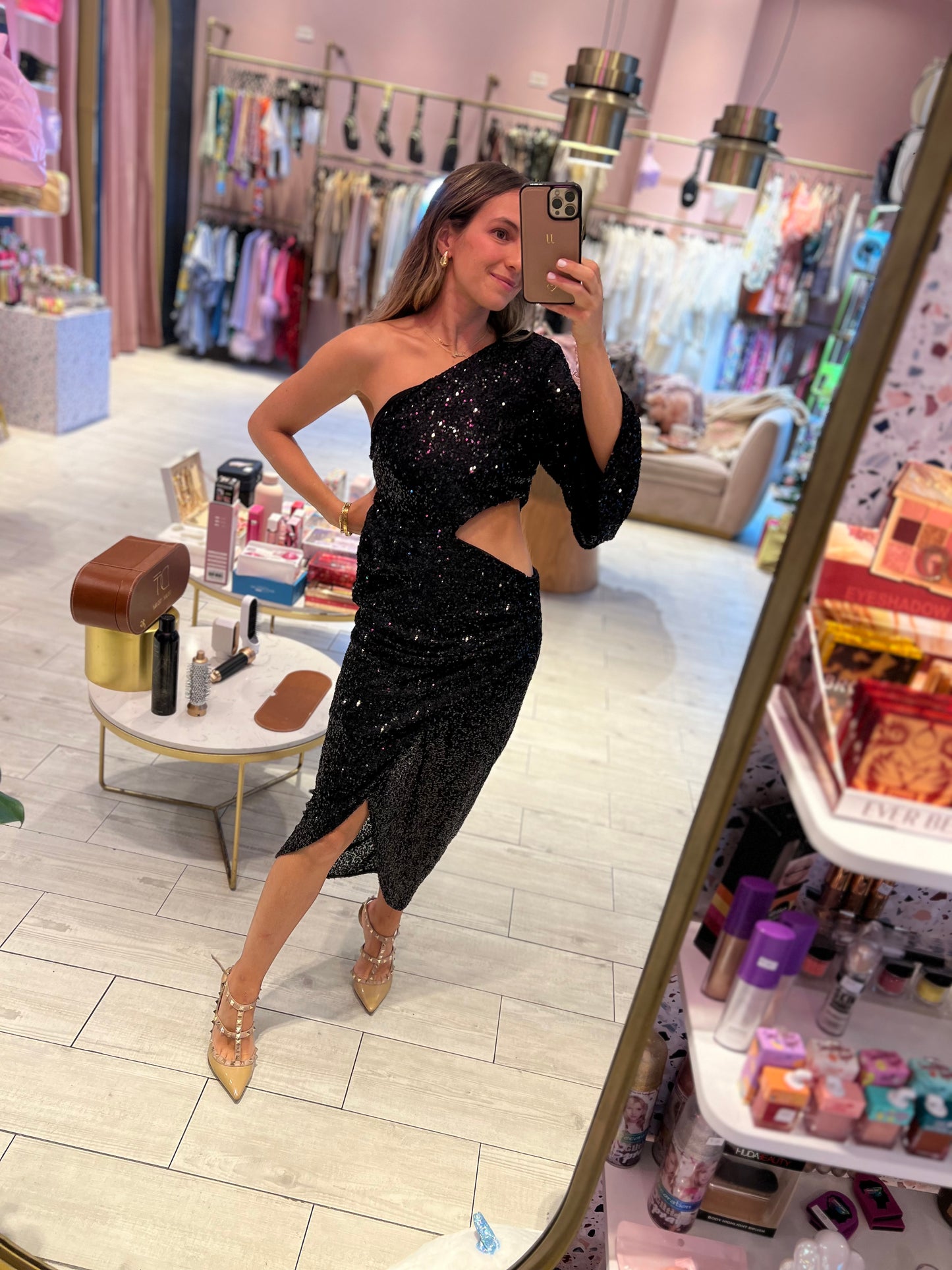 Black Sequins cut out one shoulder dress