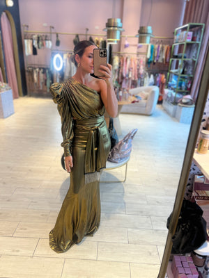 Gold metalic one shoulder dress