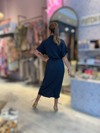 Navy Silky tie in front dress 18 abril