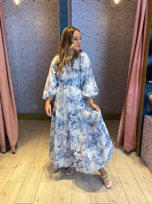 Toile puffy Slevee maxi dress