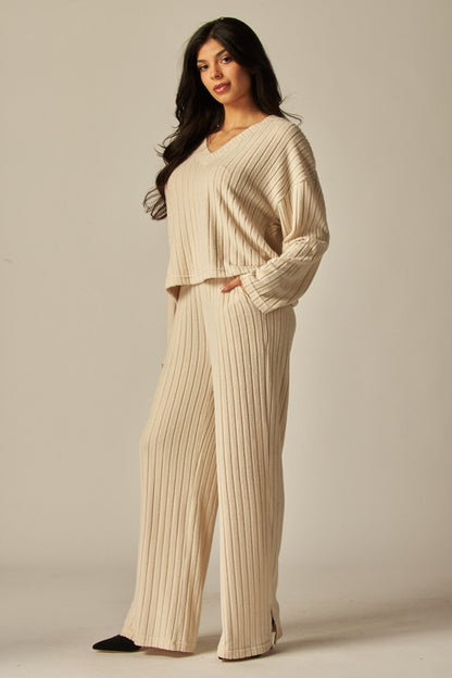 Nude ribbed loungewear set