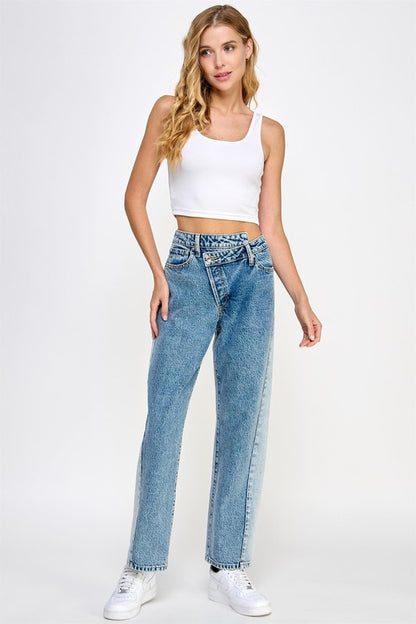 Criss cross straight jeans