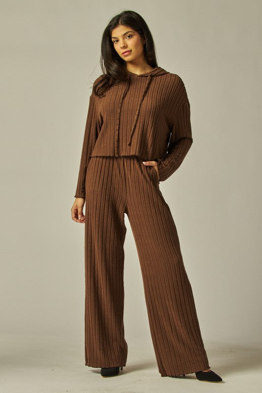 Coffee ribbed hoddie loungewear set 10 marzo