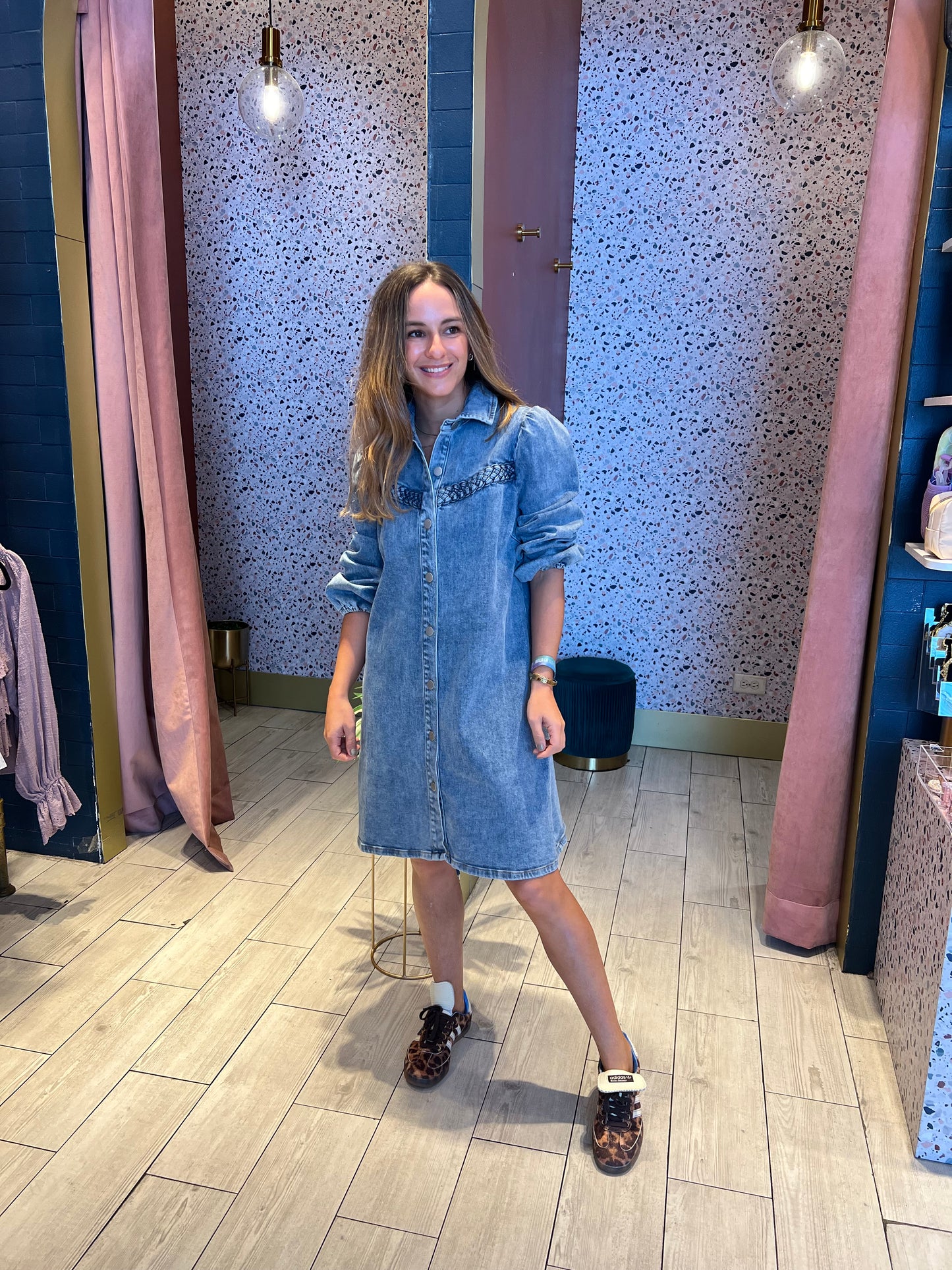 Denim puffy sleeve dress