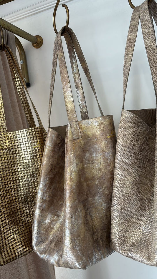 Gold & Silver 100% Leather tote Bag