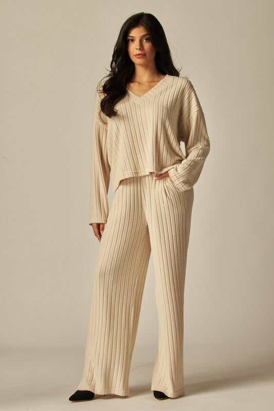 Nude ribbed loungewear set