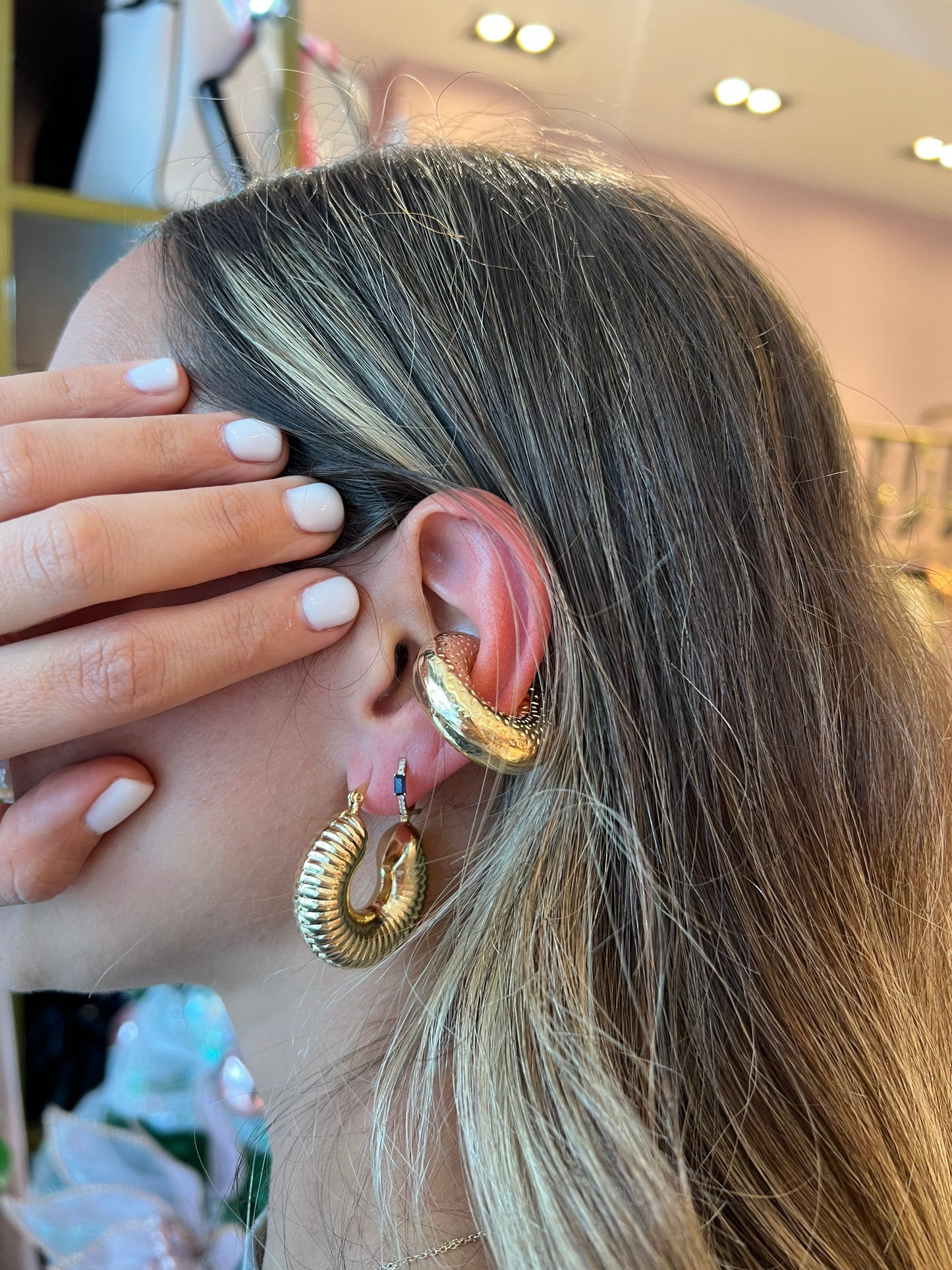 Textured big gold ear cuff