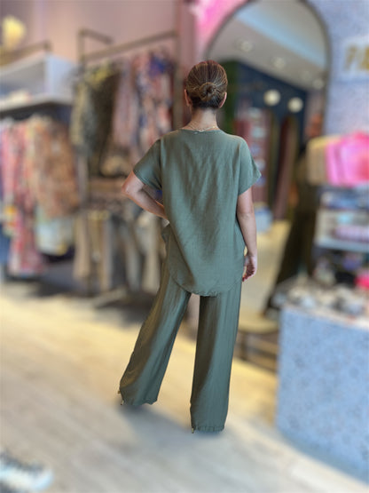 Olive Silky pants & top set