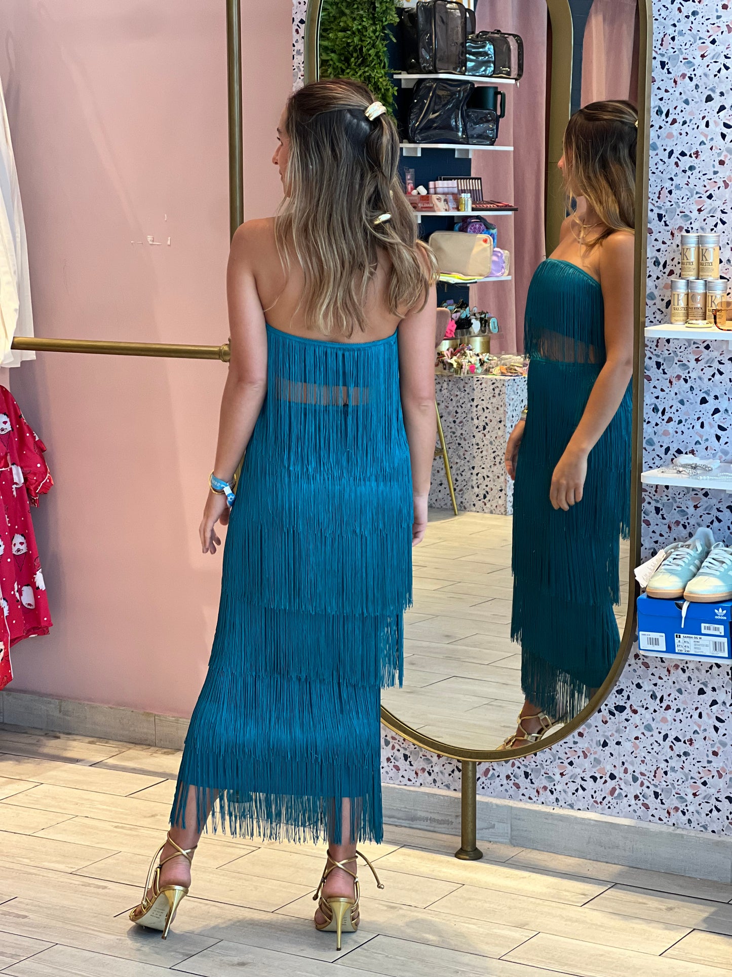 Aqua fringed skirt set