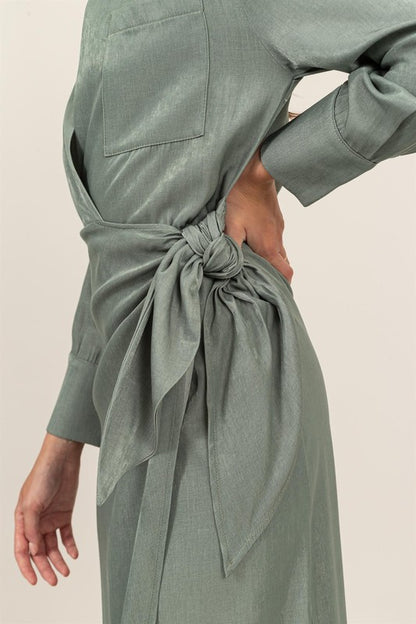 Olive wrap midi dress