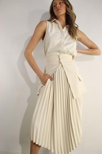 Pleated cream skirt set