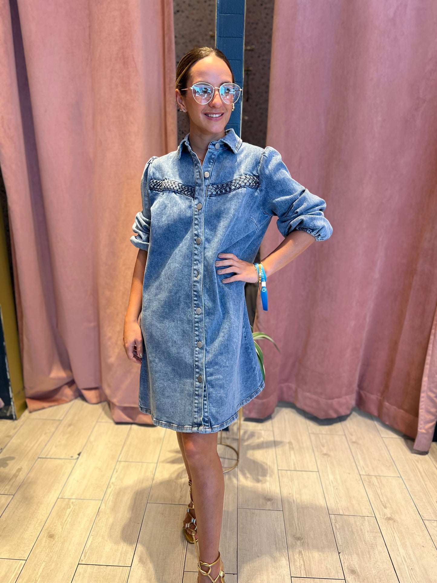 Denim puffy sleeve dress