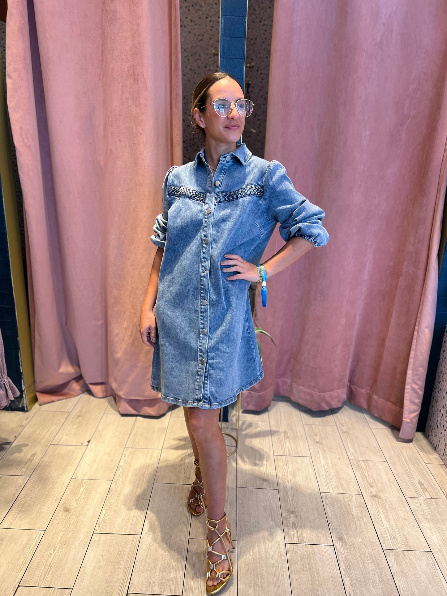 Denim puffy sleeve dress