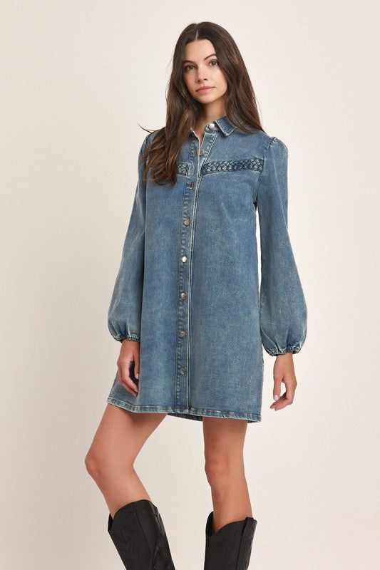 Denim puffy sleeve dress