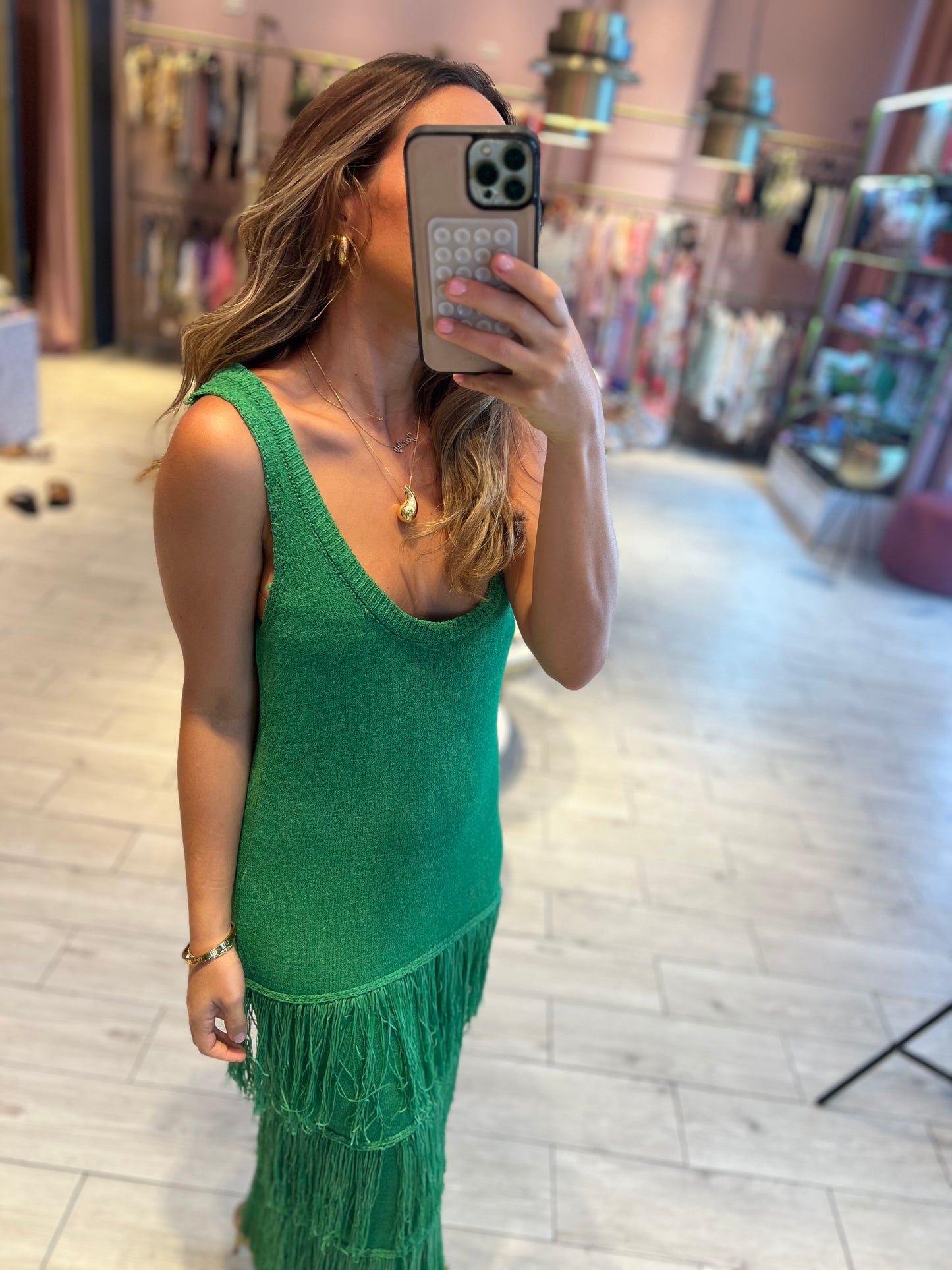 Olivias Green fringed dress