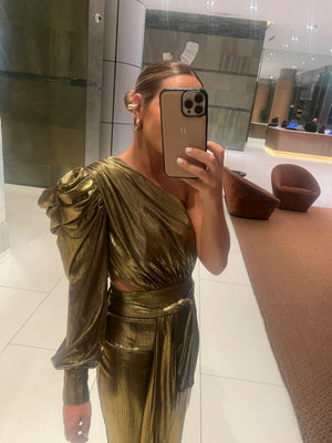 Gold metalic one shoulder dress