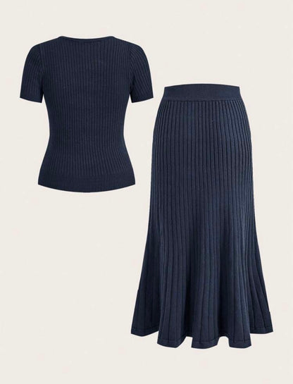 Navy ribbed skirt set 18 marzo