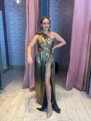Gold  metalic cut out dress