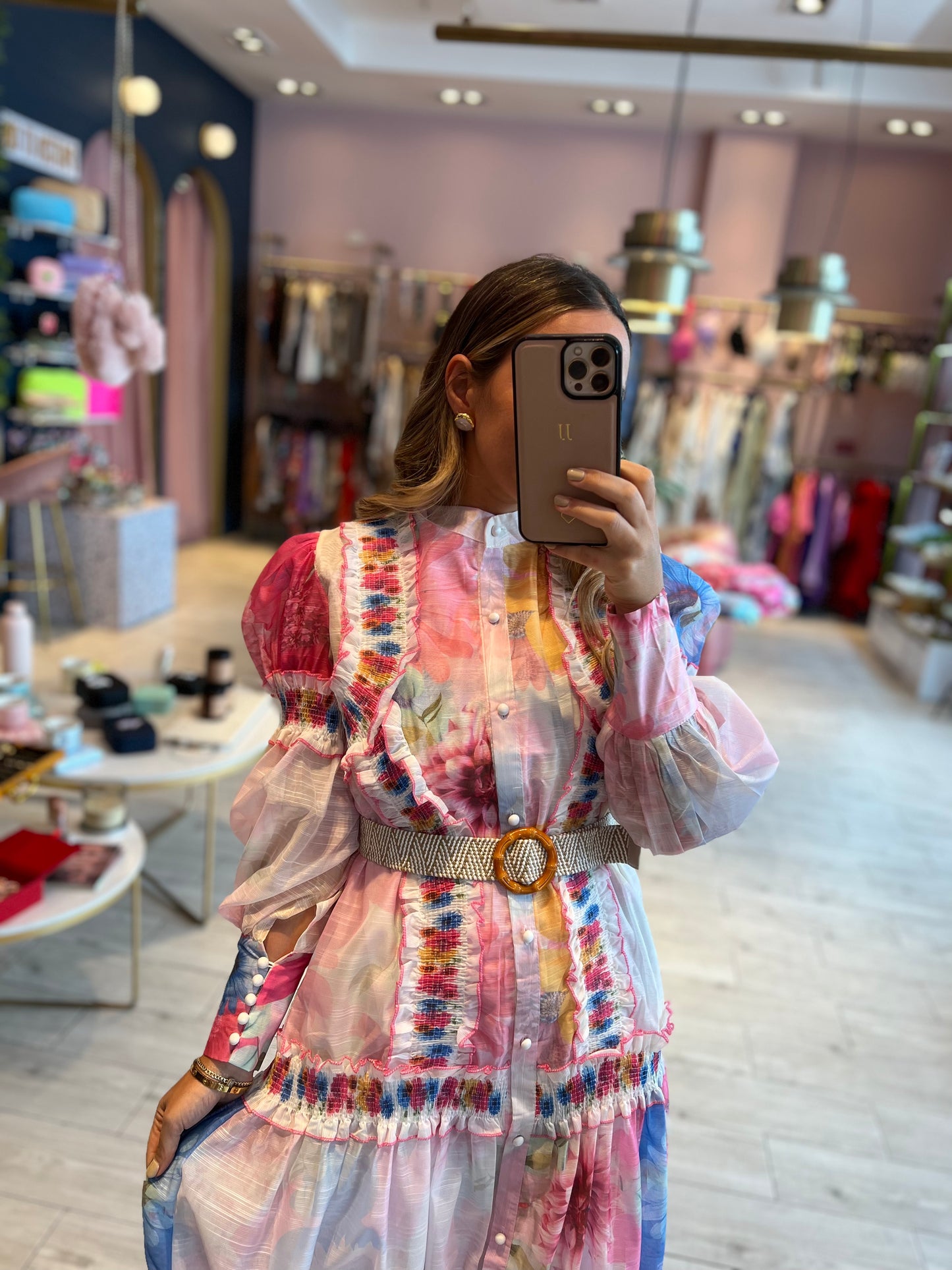 Tie dye maxi belted dress