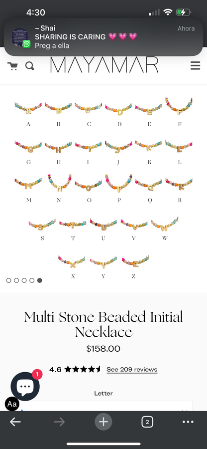 Mayamar Multi stone beaded initial necklace