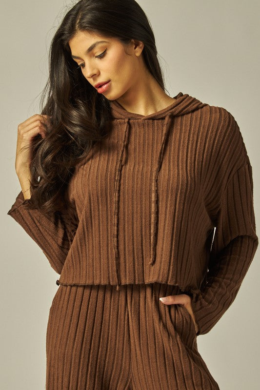 Coffee ribbed hoddie loungewear set 10 marzo