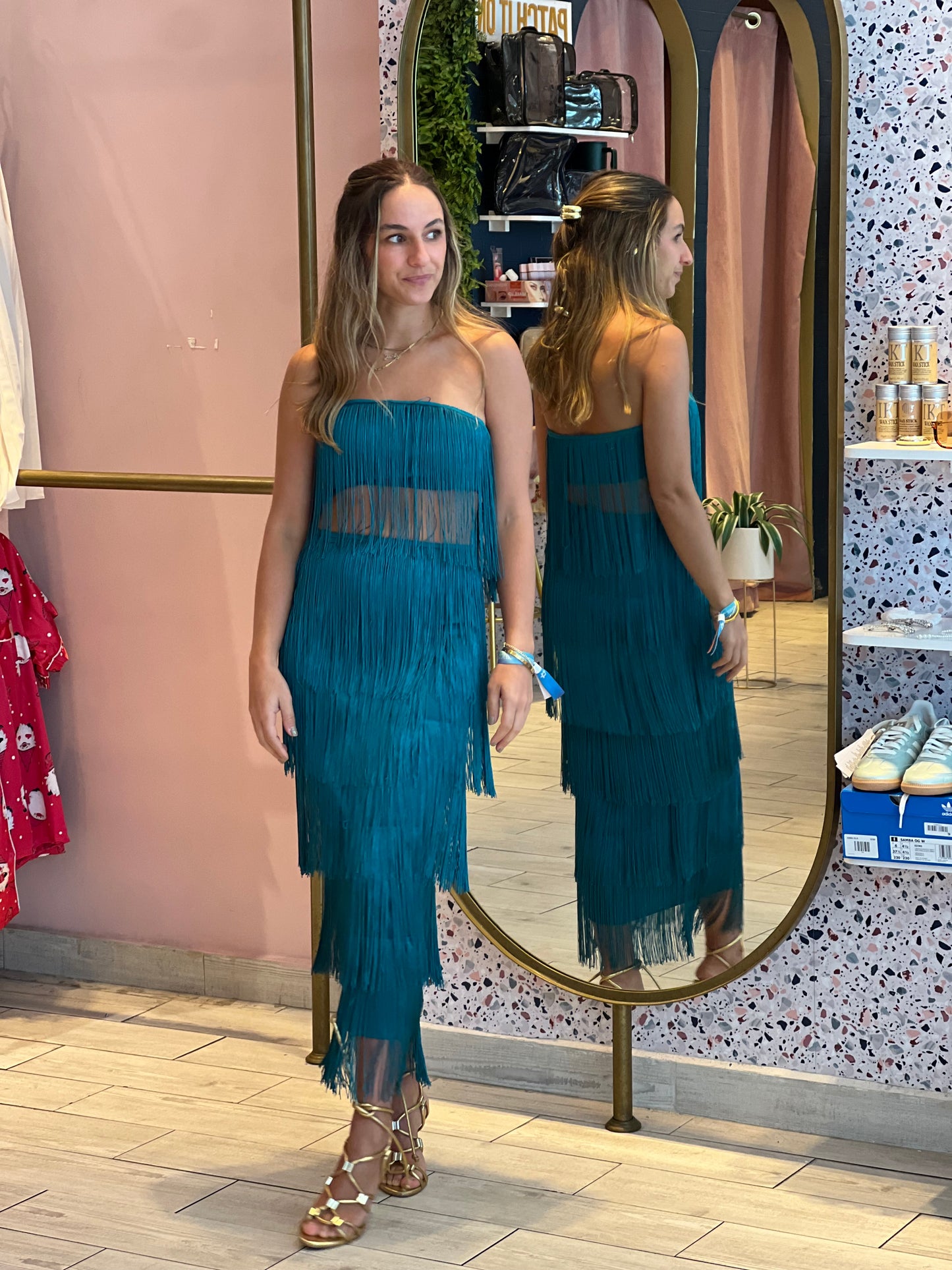 Aqua fringed skirt set