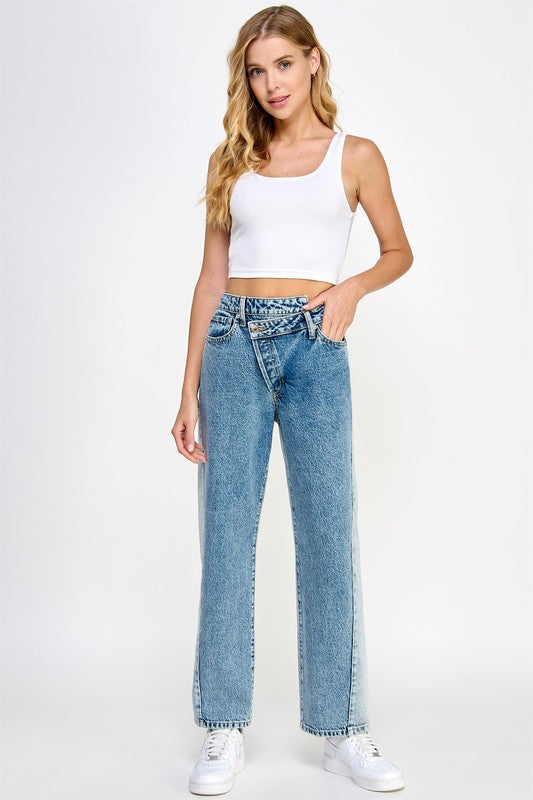 Criss cross straight jeans