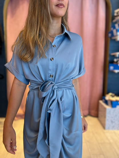 Slate tie in front Silky dress