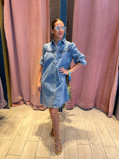 Denim puffy sleeve dress