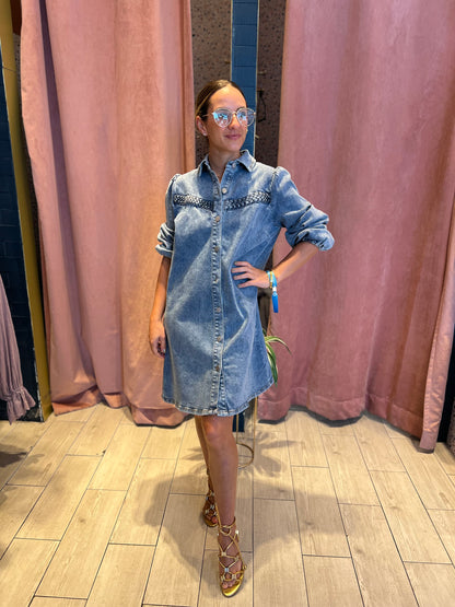 Denim puffy sleeve dress