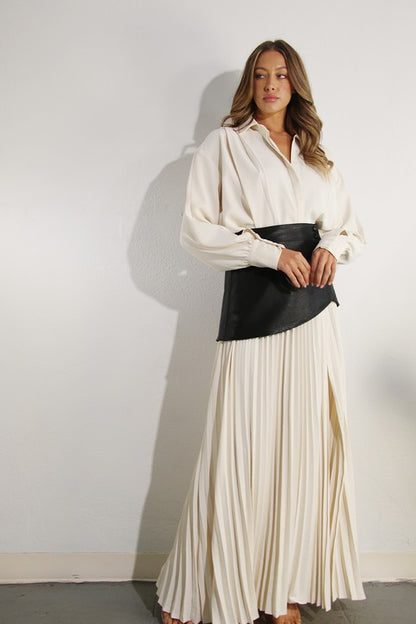 Cream pleated skirt set 4 oct