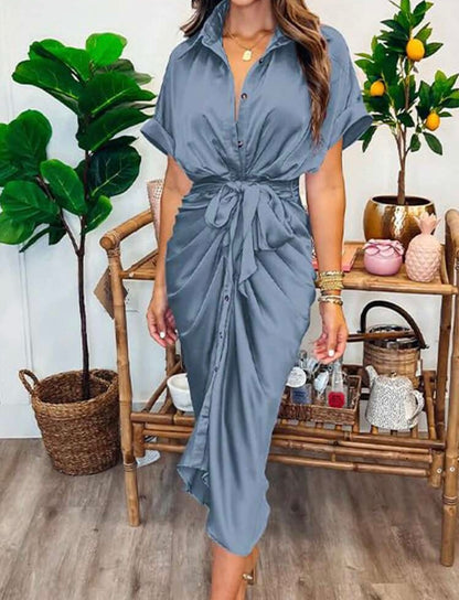 Slate tie in front Silky dress