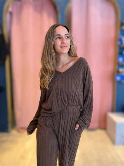 Brown ribbed loungewear set