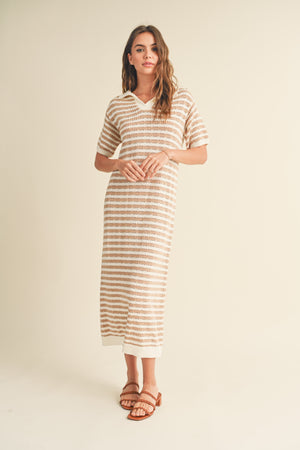 Crochet nude striped dress