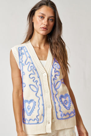 Cream knitted & embroidery vest