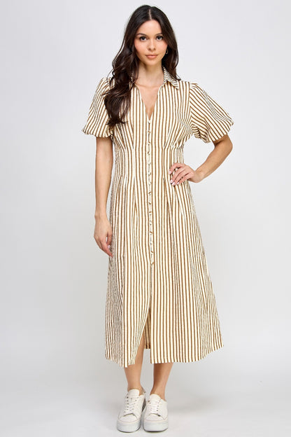 Puffy striped caramel dress