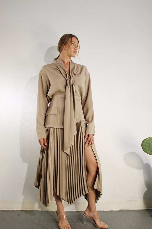 Khaki pleated fashion runway set