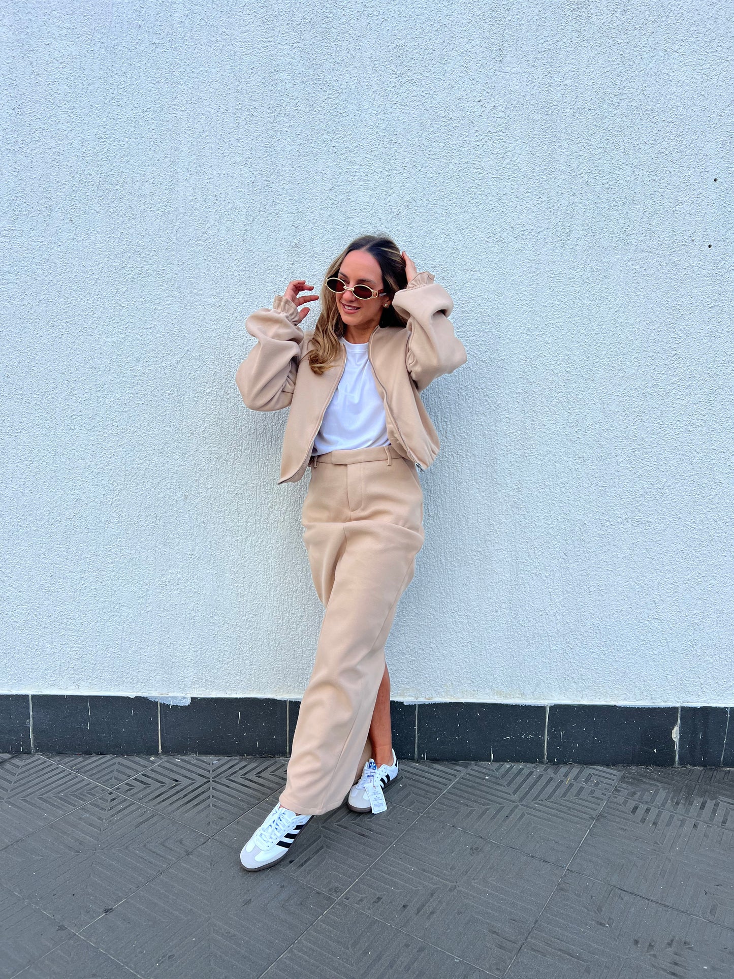 Nude Skirt & Bomber Jacket Set