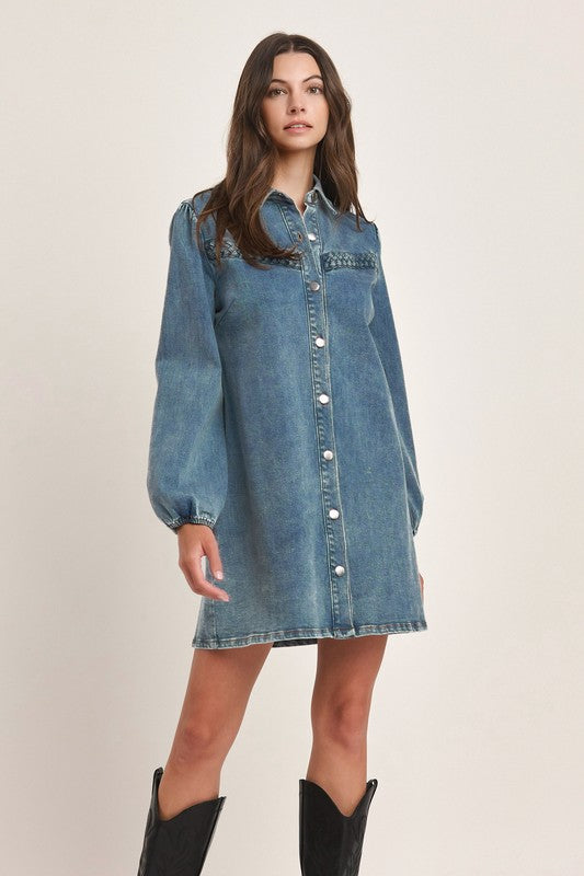 Denim puffy sleeve dress