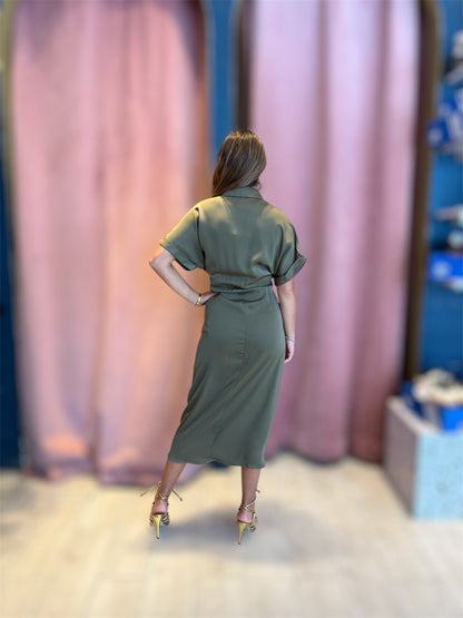Olive tie in front Silky dress