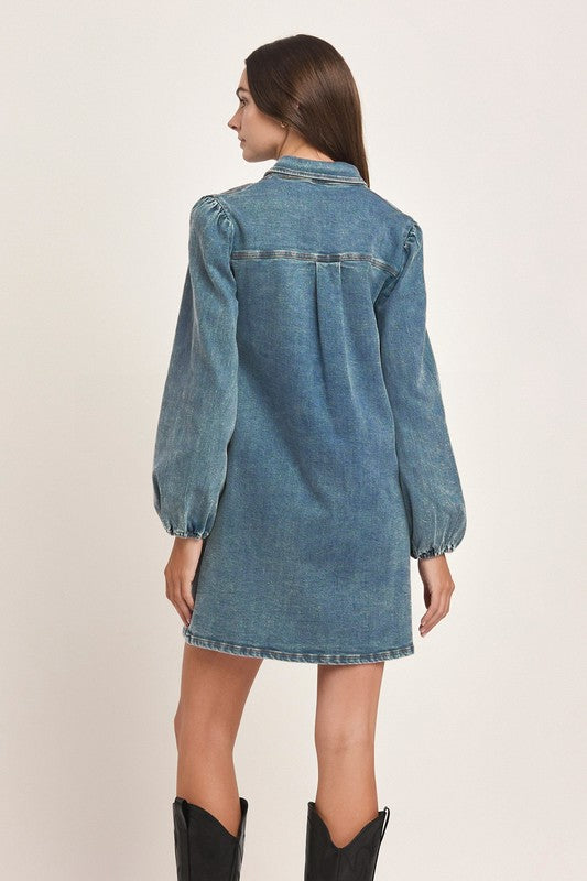 Denim puffy sleeve dress