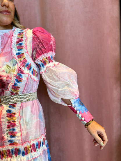 Tie dye maxi belted dress