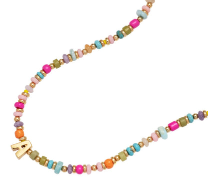 Mayamar Multi stone beaded initial necklace