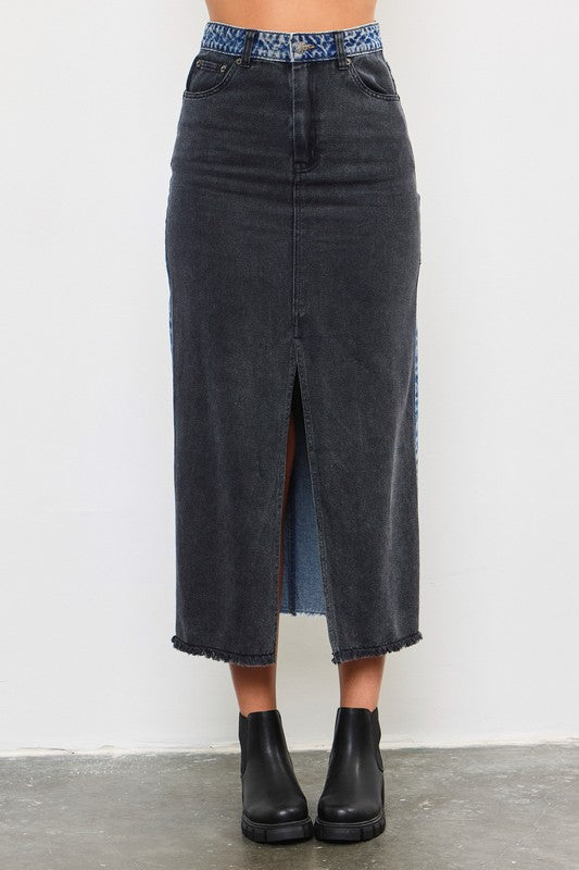 Denim color block skirt