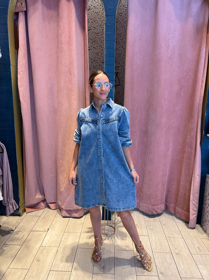 Denim puffy sleeve dress