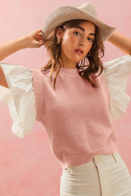 Blush knitted ruffled top