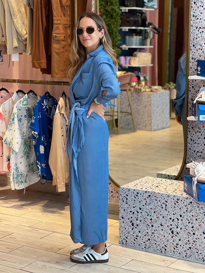 Denim wrap midi dress