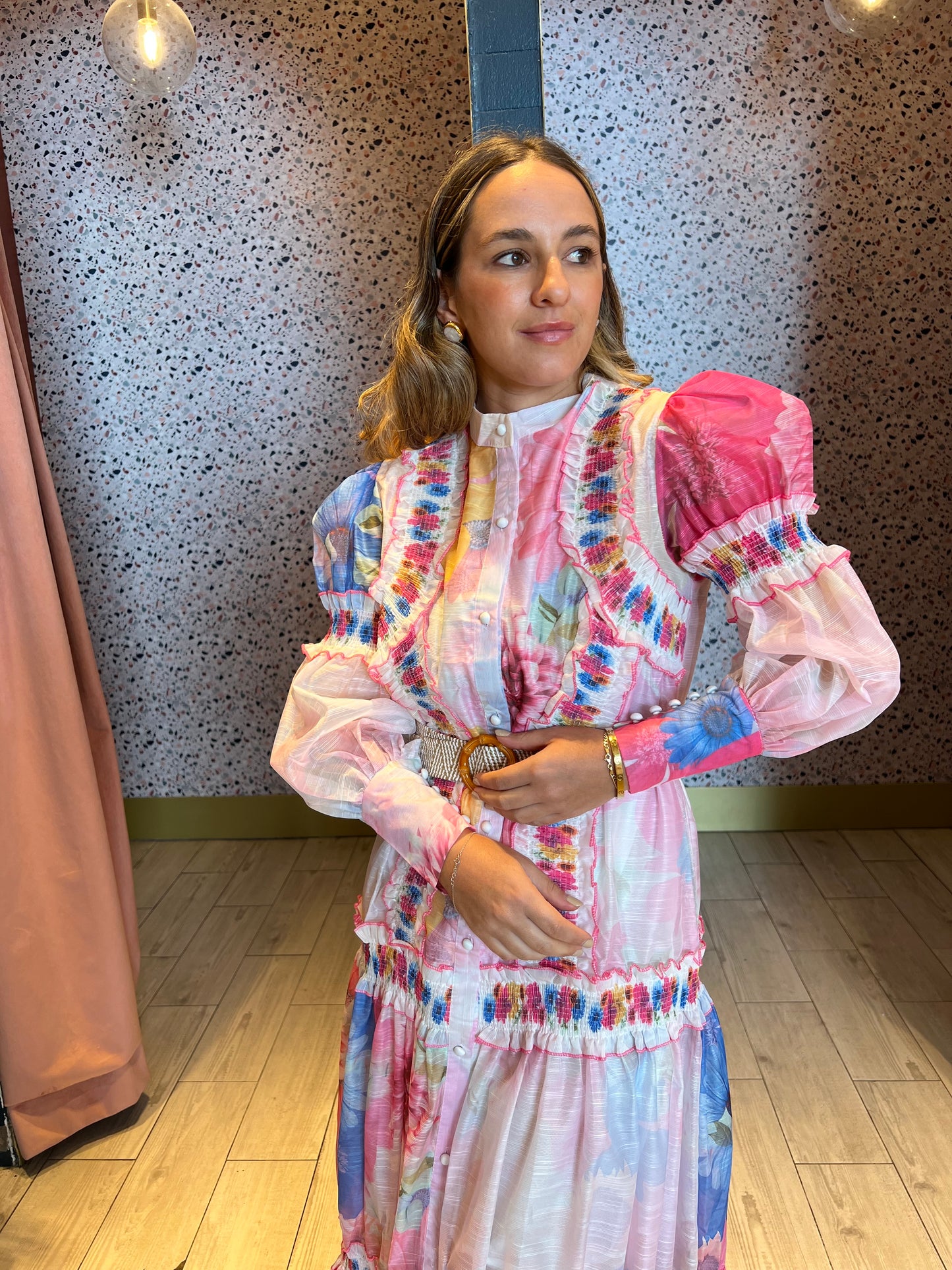 Tie dye maxi belted dress